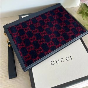 Gucci Monogram Wristlet Wool Pochette
